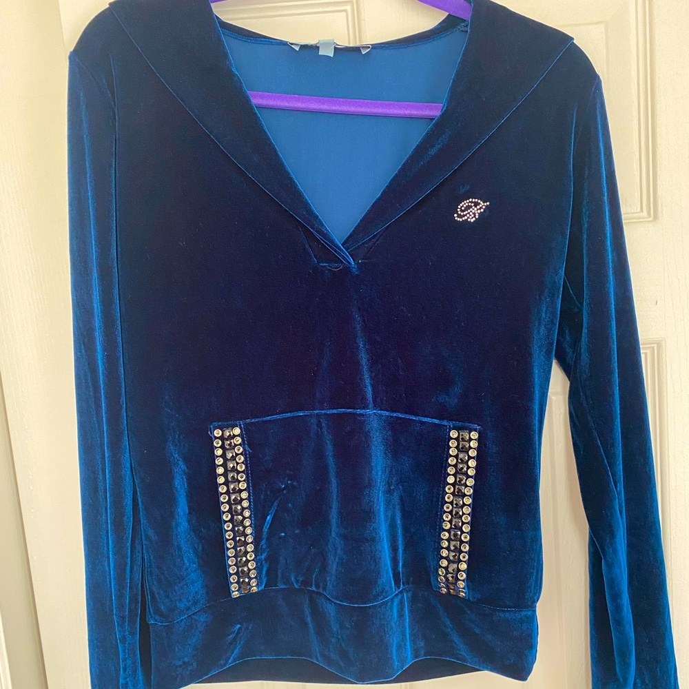 Blumarine Navy Velour Studded Tracksuit Set in Small